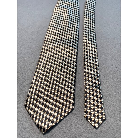 Valerio Garati Handmade Silk Tie Black Gold Checkered Pattern Necktie - Picture 4 of 6